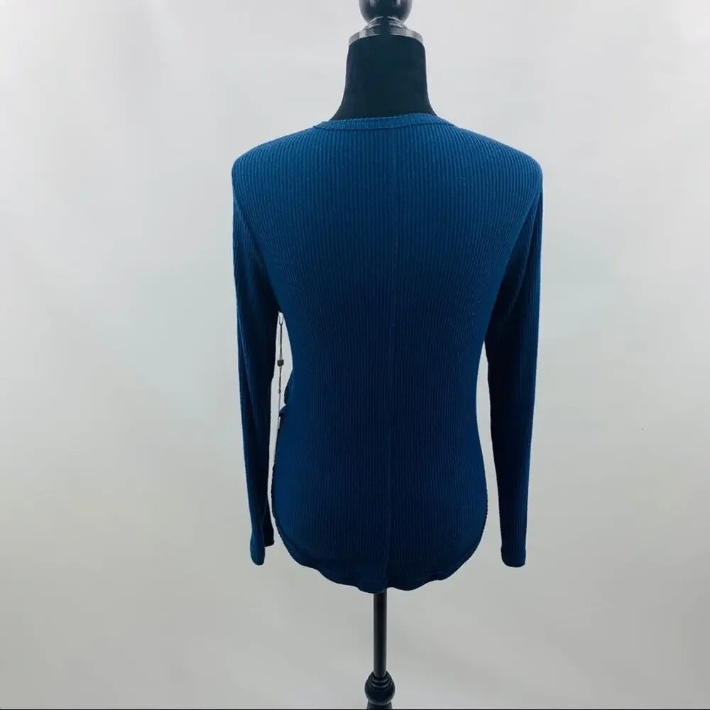 Caslon Dark Blue Faux Wrap V Neck Ribbed Tee - Picture 9 of 10